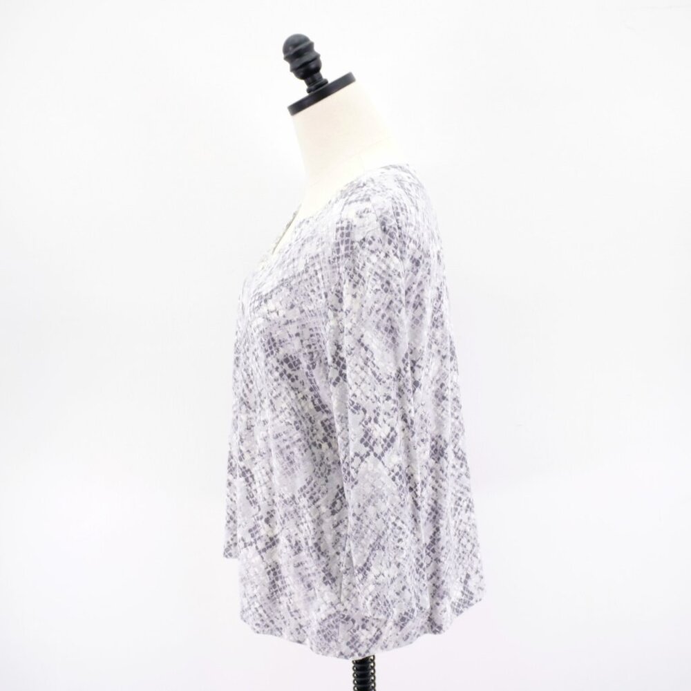 Hearts Of Palm Gray Rhinestone Snakeskin Open Slit Round Neck Blouse Top XL Cott - Picture 4 of 9